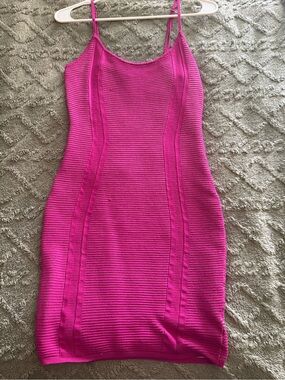 Hera Collection Hot Pink Ribbed Bodycon Mini Dress